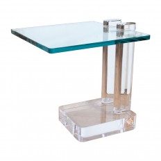 Single cantilevered square Lucite and glass table